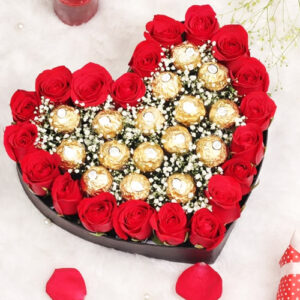 Red Roses & Ferrero Rocher's Chocolates Heart Combo
