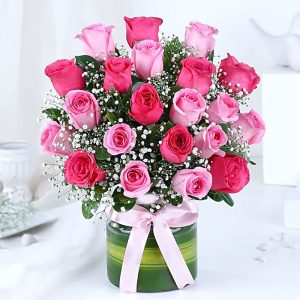 Roseate Romance Pink and Red Roses Basket of Bliss 25 Roses