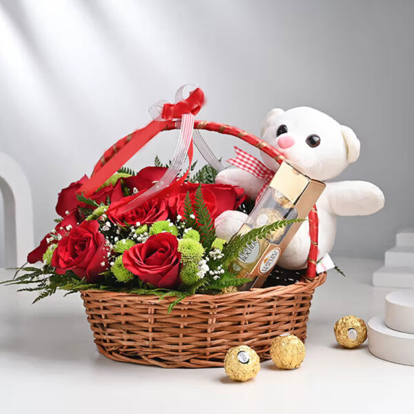 Floral Teddy Radiance Basket Hamper